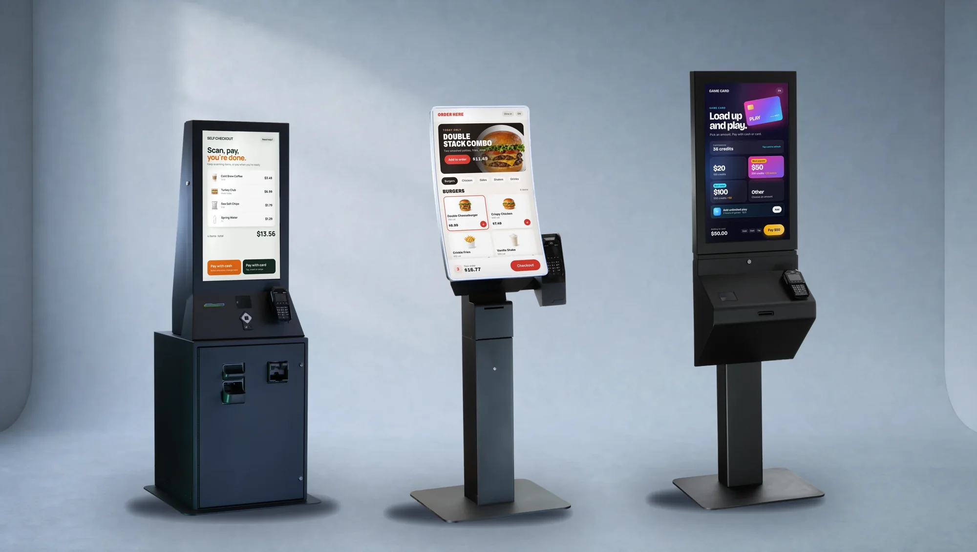 Three G&R kiosks in a studio